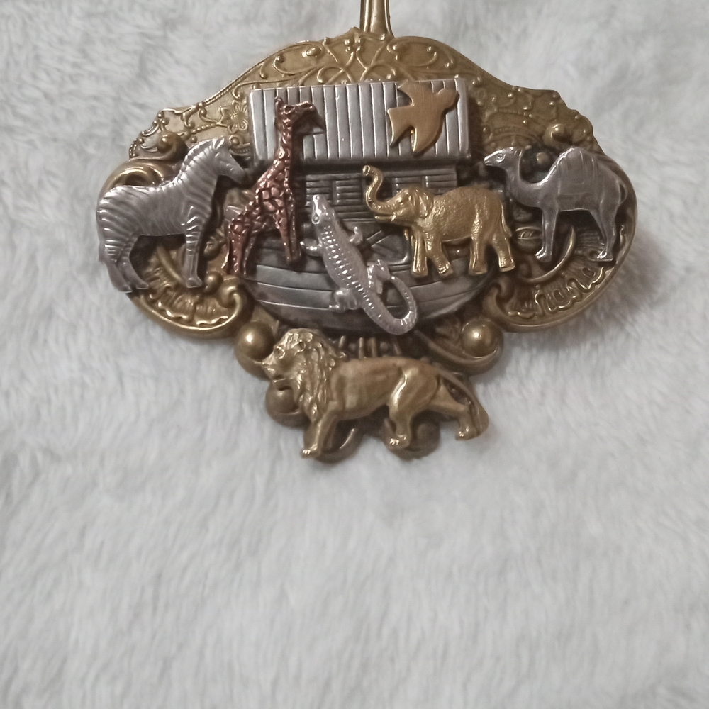 Vintage Mixed Metals Noah Ark Signed Pendant.